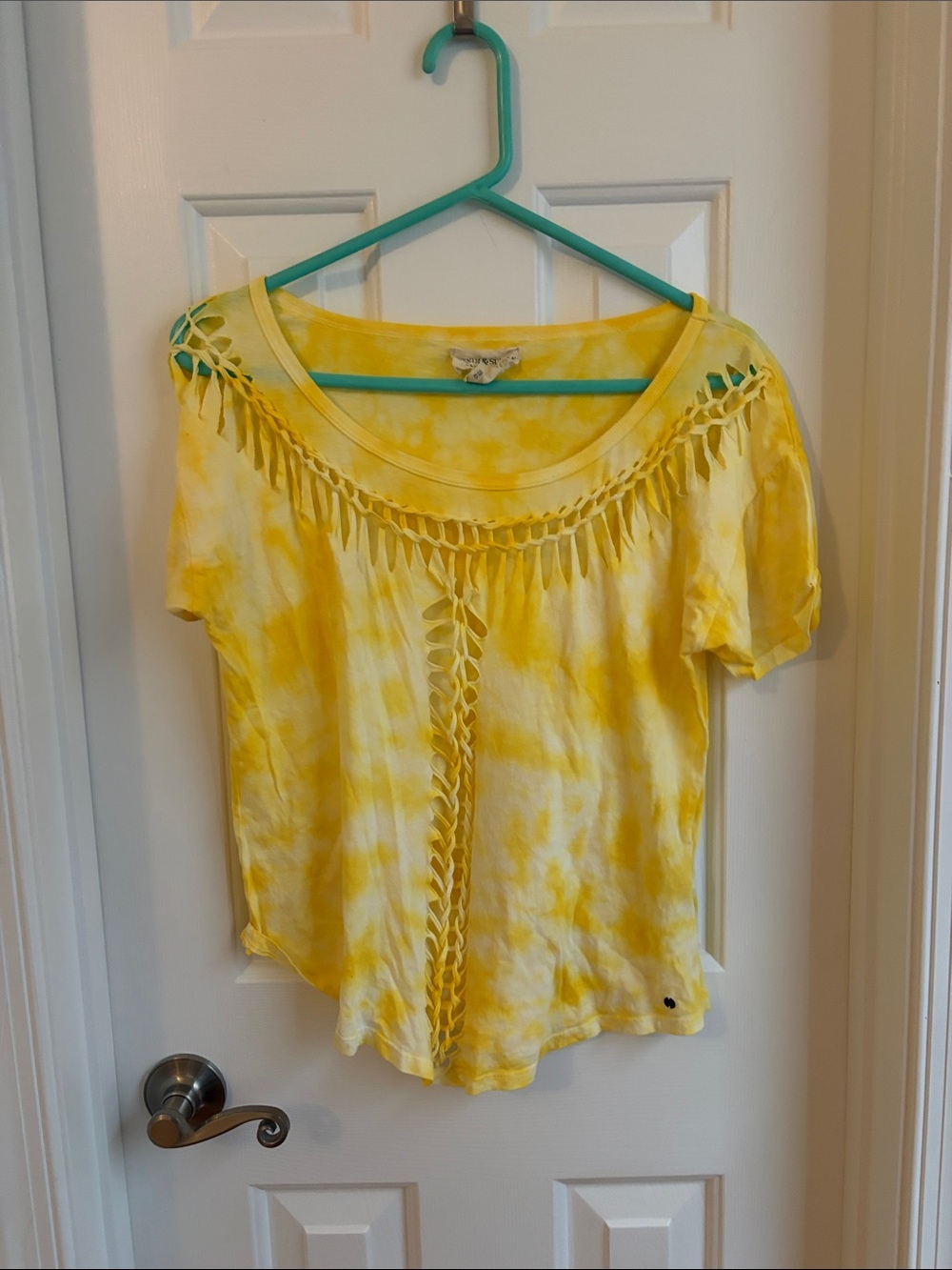 Denim & Supply Ralph Lauren Yellow Tie-Dye Short Sleeve Top with Braided Detail